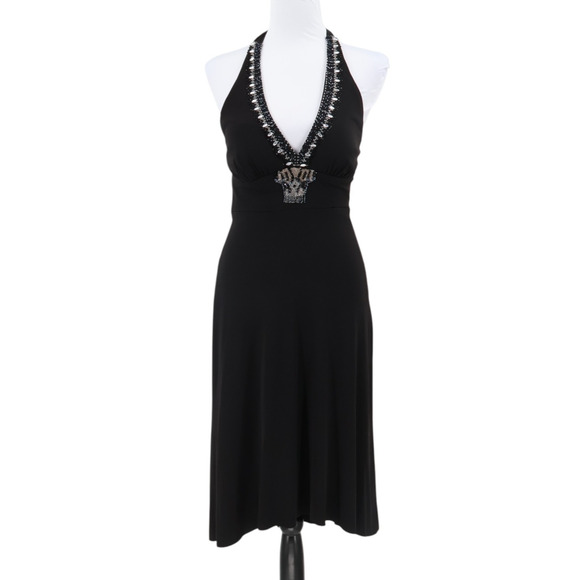 Vintage Y2K Cache Halter Dress Beaded Hoco Event Cocktail 90s Glam Retro Size 2‎ - Picture 1 of 12